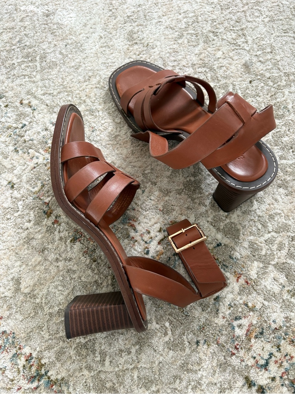 Leather H&M Brown Strappy Block Heel Sandals